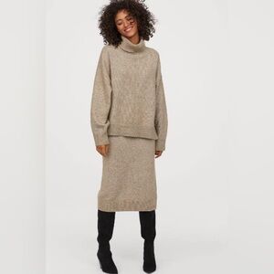 H&M Beige Knit Turtleneck Sweater (XS) and Skirt (S) Set,